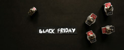 Black Friday words and toggle switches around on black background