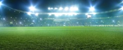 Football stadium, shiny lights, view from field