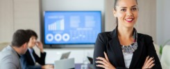 Happy beautiful bussines woman in conference room.