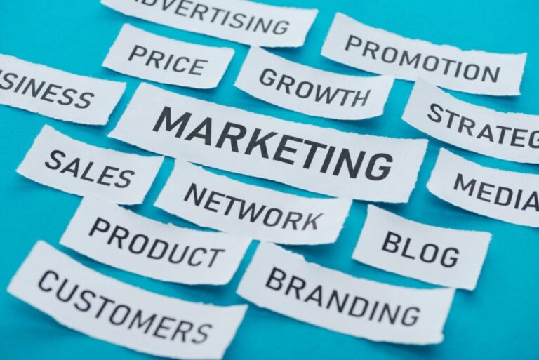 A lelki élet mozgatórugói: motiváció, érzelem, személyiség components of marketing on pieces of paper on blue