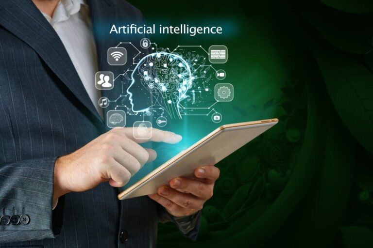 Marketing: elölről vagy hátulról? Businessman working on tablet using ai. Business technology, IoT Internet of Things, ai concept