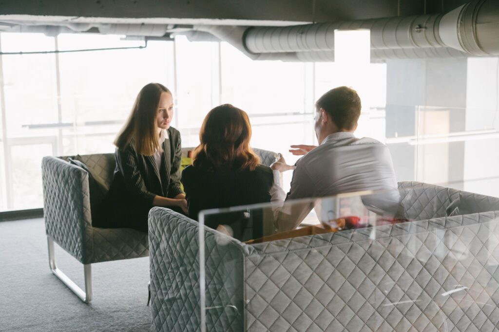 Business meeting or conversation with a psychologist.