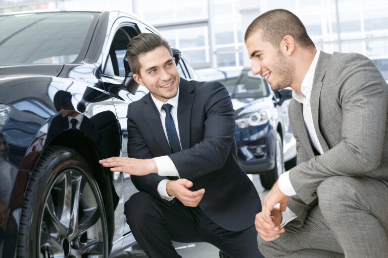 Car dealer advertising reliable tires to male client