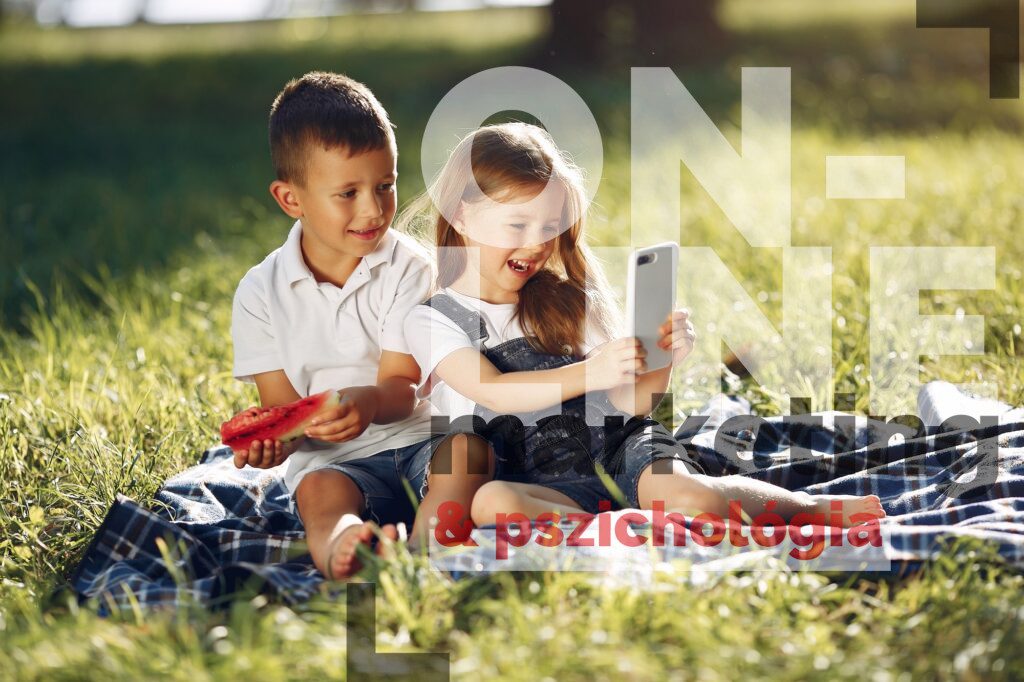 Cute children with watermelons in a park