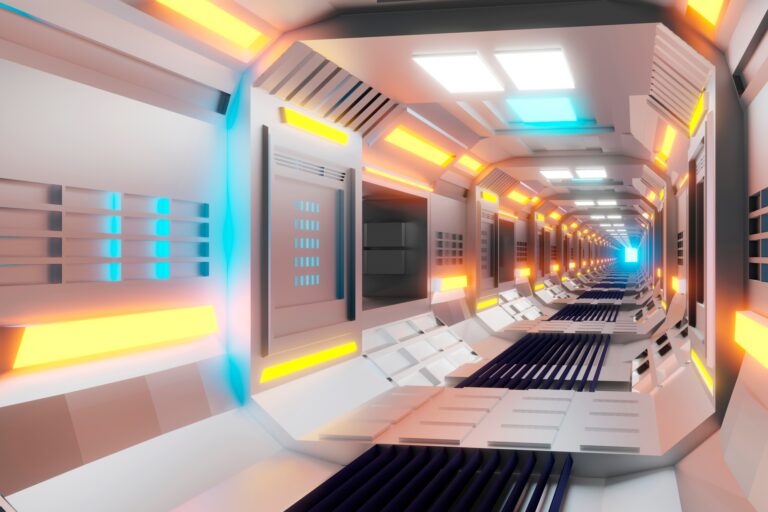 Darth Vader nagyúr vezetési stílusa 3D Rendered Illustration, visualisation of a science fiction spaceship, gangway
