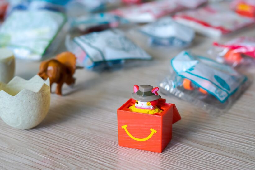 Various cartoon and game characters from McDonald's happy meal. Children's toy collections.