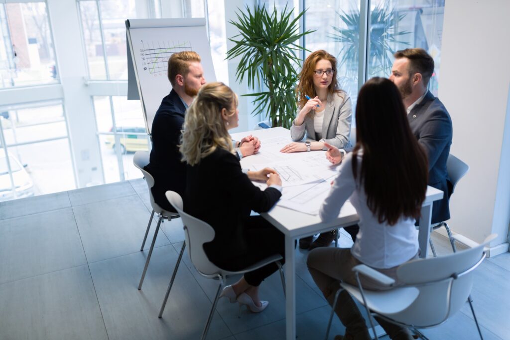 Group of architects working together on project