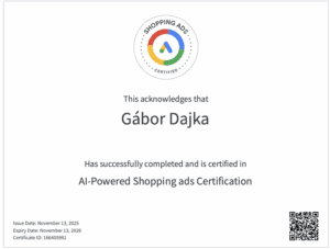 Megvan a AI-Powered Shopping ads Certification vizsgám