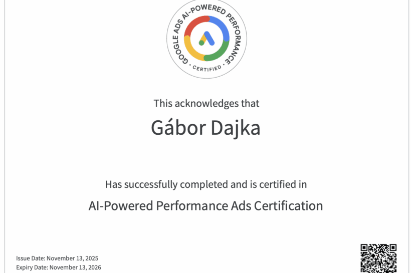 Megvan az AI-Powered Performance Ads Certification vizsgám